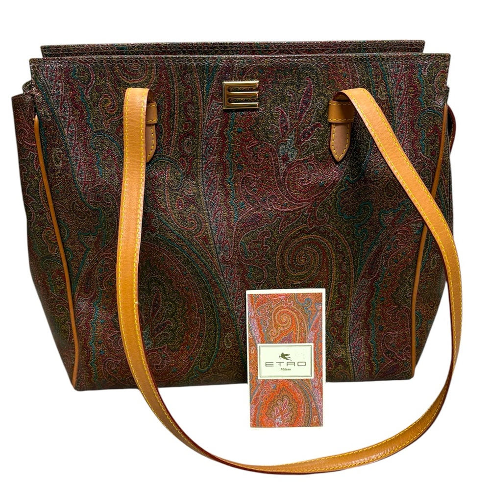 Etro vintage paisley rare zip top tote shoulder bag authentic luxury leather GUC